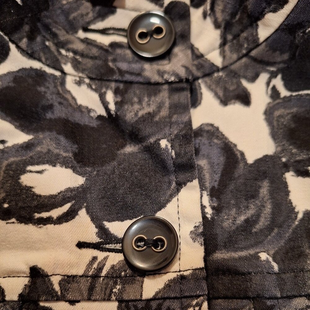 Womens‎ Black & White Floral Denim Jacket Large - Retro 90s Cottage Preppy - Picture 8 of 9